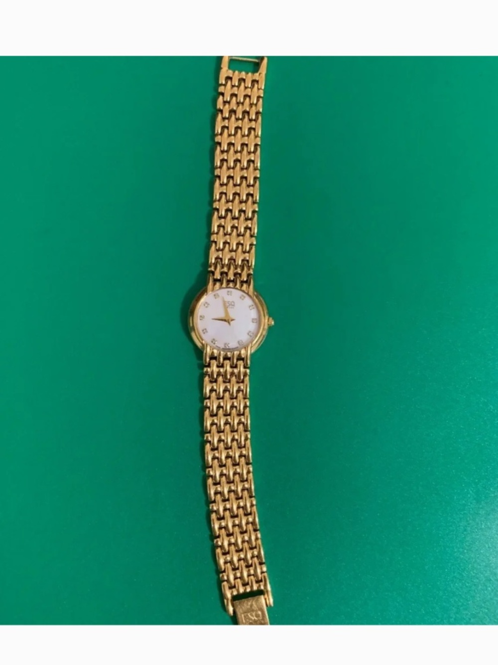Esquire ESQ Ladies Watch Diamonds Pearl Dial Gold Tone Bracelet and Hands Swiss